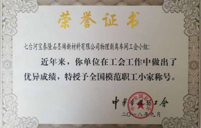 石墨烯公司榮獲中華總工會(huì )授予的“全國勞動(dòng)模范職工小家”稱(chēng)號